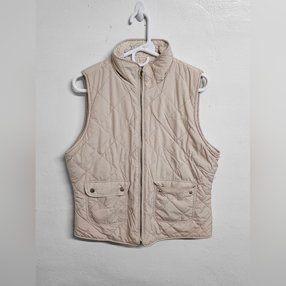 Tan Quilted Puffer Vest | Lightweight Neutral Utility Layer M
